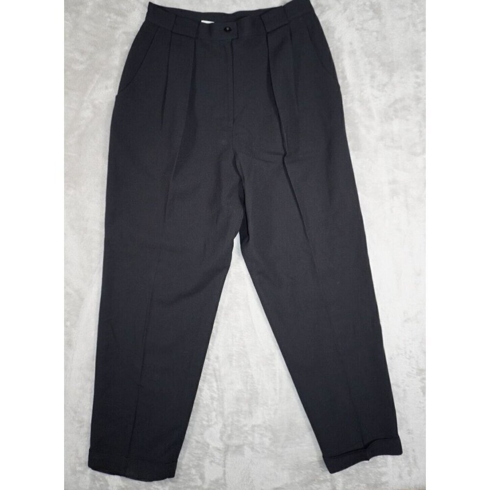 Jones New York Women’s 100% Wool Pleated Trousers | Black | Size 12 | High-Waist